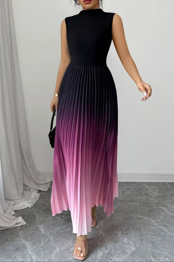 Fashionable women's ombre maxi dress with a keyhole halter neck, a perfect elegant choice for parties and events.