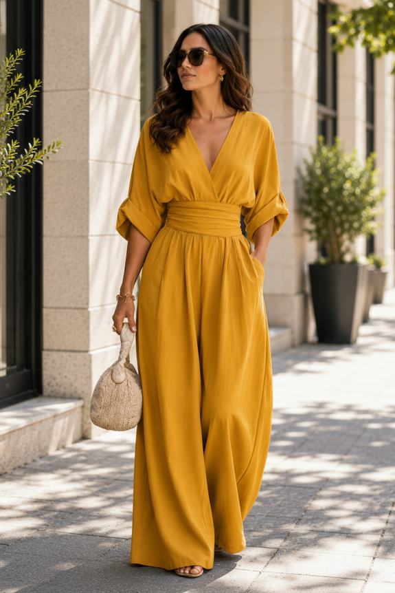 Stylish women's jumpsuit, an elegant one-piece perfect for smart casual events or evening wear. Versatile.