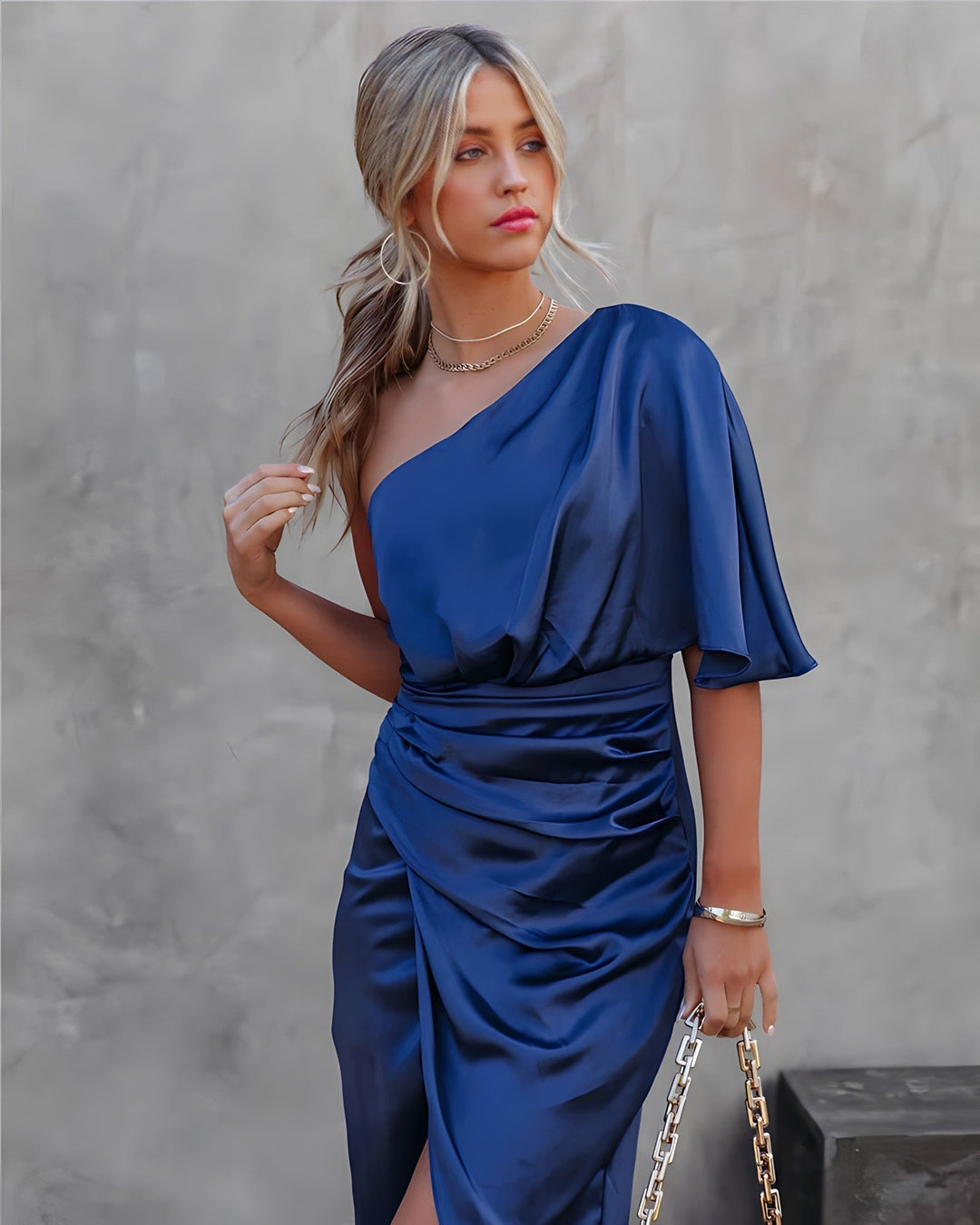 Elegant women's one-shoulder cocktail dress for special occasions. Perfect for parties & evening events.