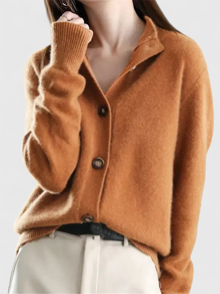 Soft women's elegant open front long sleeve cardigan. A comfortable layering sweater for autumn & winter style.