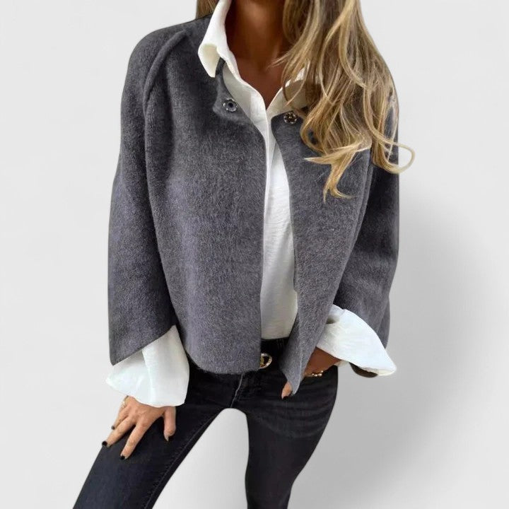 Sophisticated women's open front jacket for a casual chic look, stylish modern fit outerwear.
