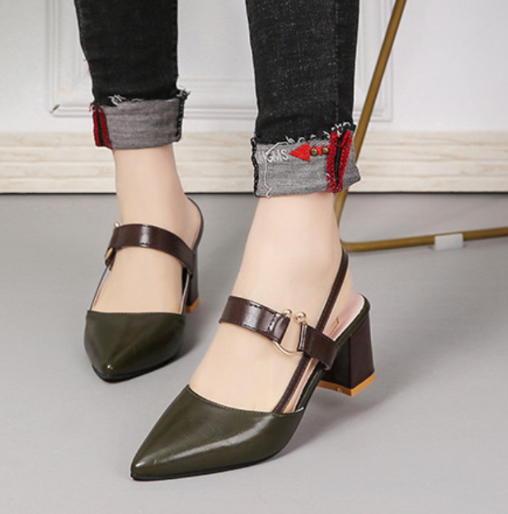 Women's orthopedic block heels: elegant slingback, pointed toe, comfortable design for work & evening wear.