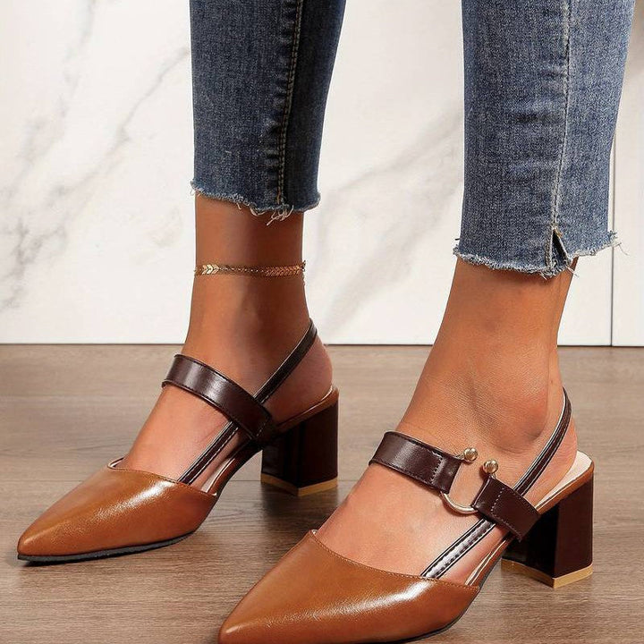Comfortable orthopedic block heels for women. Stylish slingback, pointed toe offers all-day support.