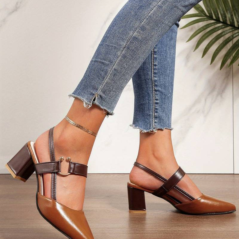 Chic women's slingback block heels. Pointed toe, comfortable orthopedic design, elegant for any occasion.