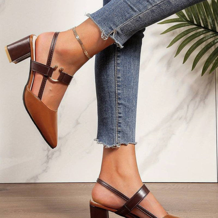 Women's elegant orthopedic block heels; slingback, pointed toe. Ideal comfortable work shoes or evening wear.