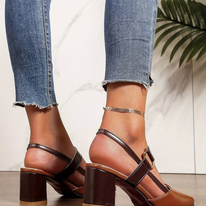 Women's comfortable orthopedic block heels. Elegant slingback, pointed toe design for versatile wear.