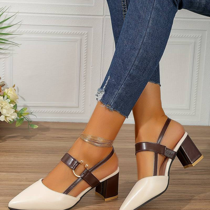 Ultra-comfortable women's orthopedic block heels with elegant slingback & pointed toe. Versatile style.