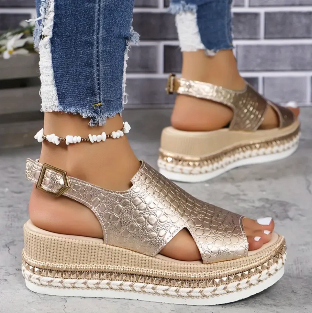 Women's comfortable orthopedic heeled sandals, offering arch support & foot comfort with a low heel.