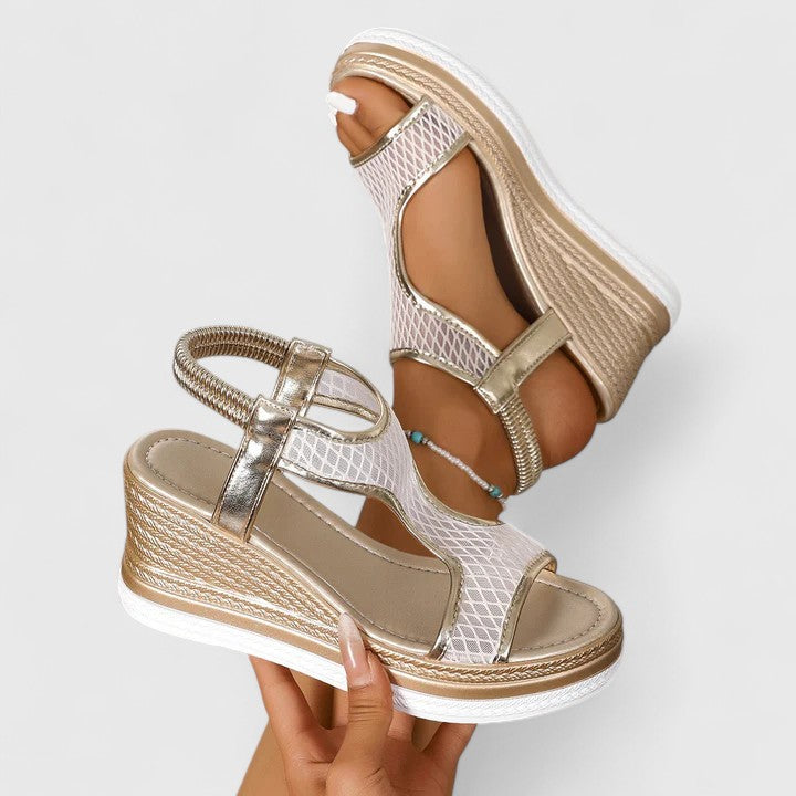 Women's elegant walking sandals with arch support, designed for posture correction & stability.