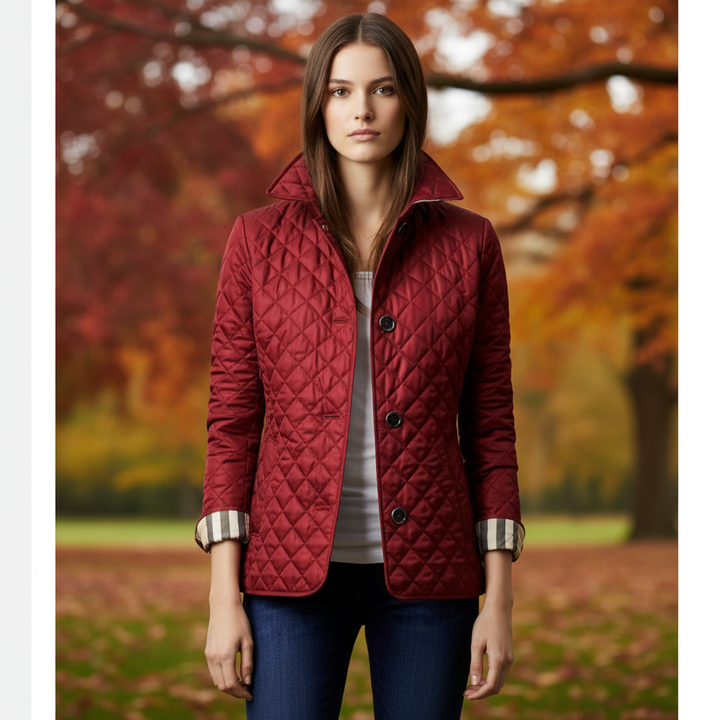 Elegant women's padded winter jacket with tie-waist in polyester cotton blend for cold weather.