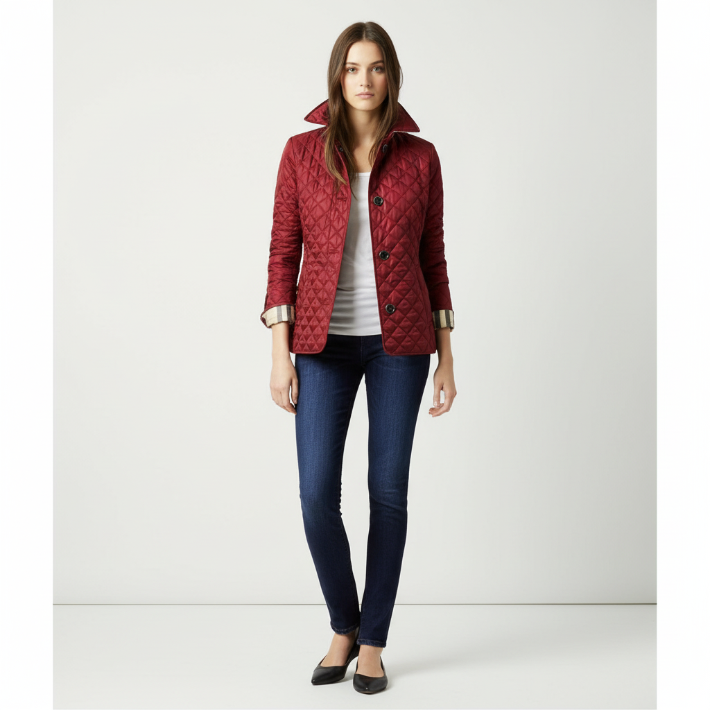Women's warm polyester blend padded jacket for cold weather, featuring a chic tie waist.