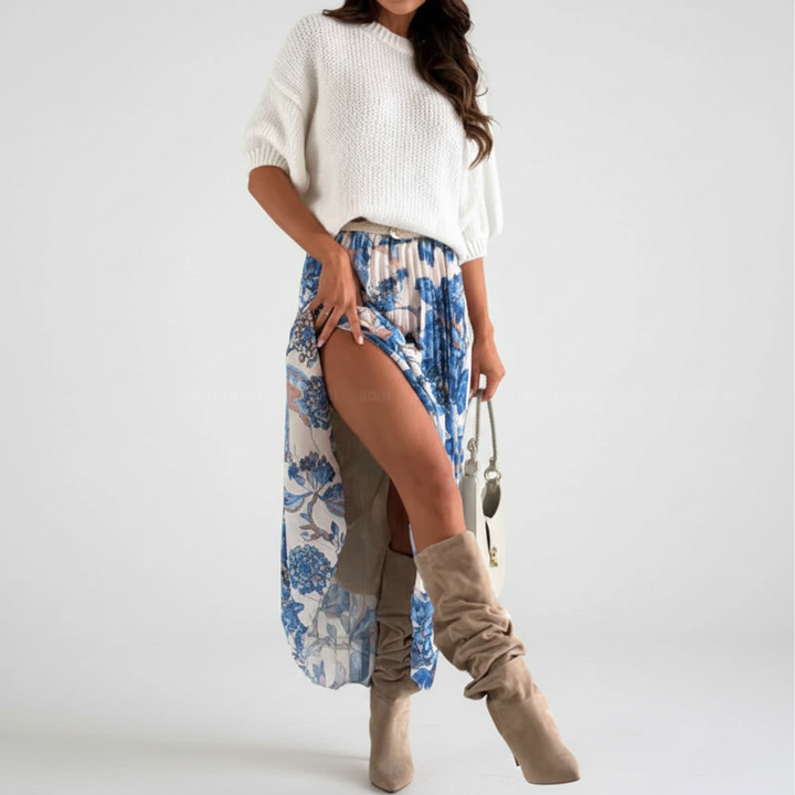 Annalena women's elegant patterned two-piece skirt set, versatile for fashion-forward wardrobes.