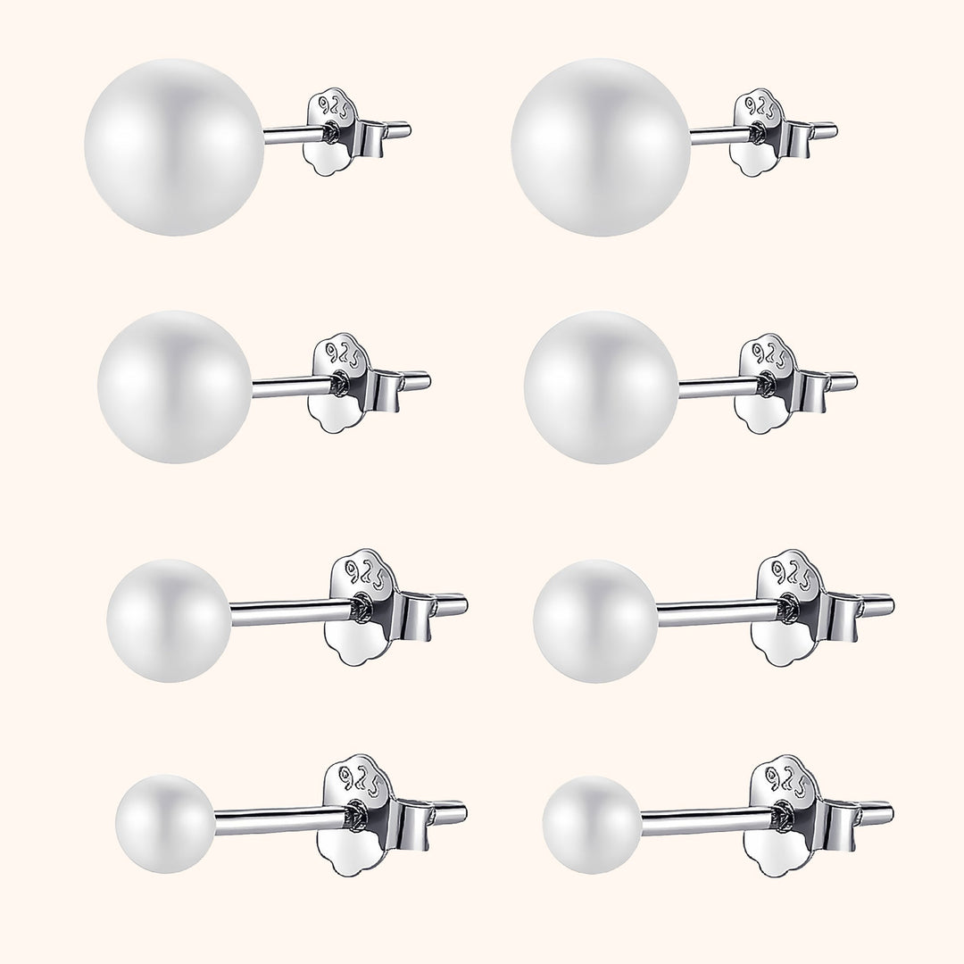 Elegant women's pearl stud earrings, crafted from sterling silver. A timeless classic jewelry piece.