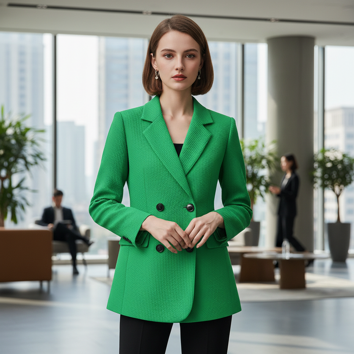 Elegant women's plaid long sleeve blazer jacket, ideal for office or autumn fashion
