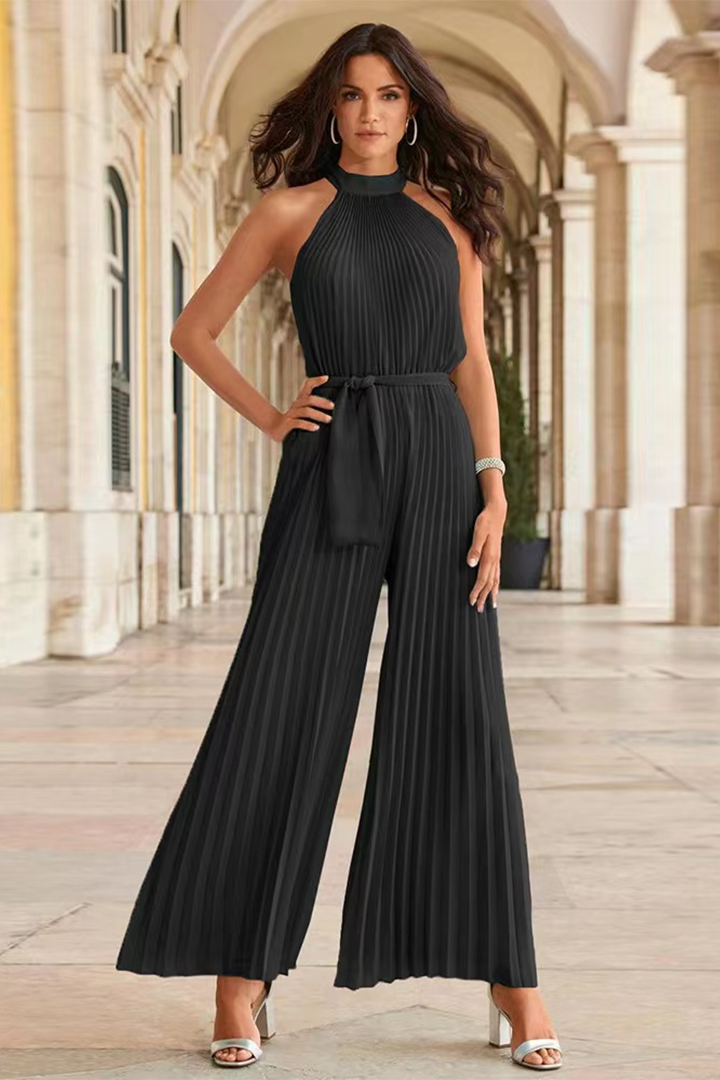 Stylish women's pleated jumpsuit in a flattering one-piece design. Versatile elegant fashion for any occasion.