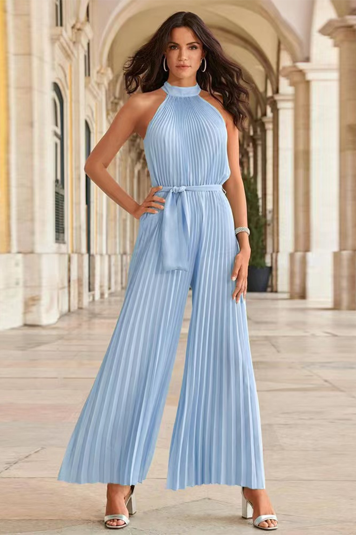 Fashionable women's elegant pleated jumpsuit, a stylish one-piece perfect for both casual and formal events.