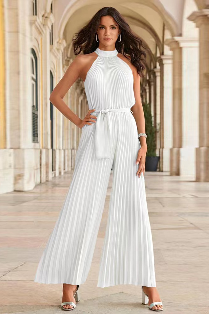 Elegant women's pleated jumpsuit featuring a flattering silhouette. Comfortable and versatile one-piece fashion.