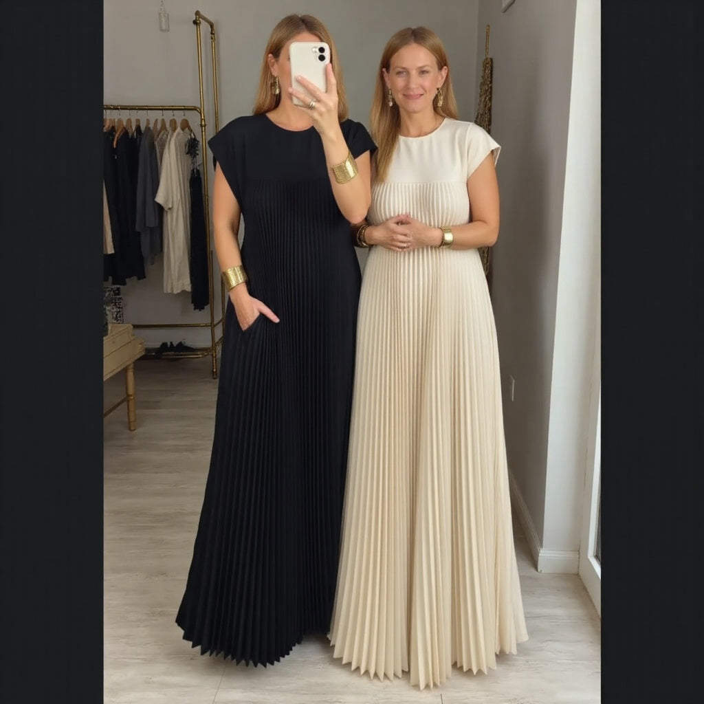 Stylish pleated women's maxi dress, perfect for a chic and comfortable summer or evening look.