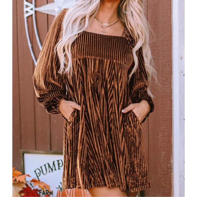Stylish women's maxi dress featuring a chic square neckline and elegant long sleeves, ideal for formal events.