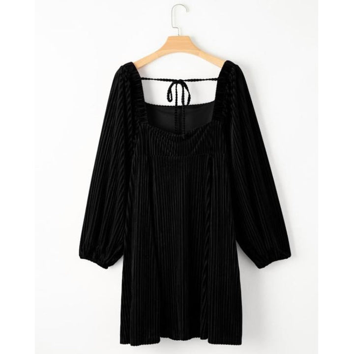 Formal women's long sleeve pleated maxi dress featuring a distinctive square neckline for elegant occasions.