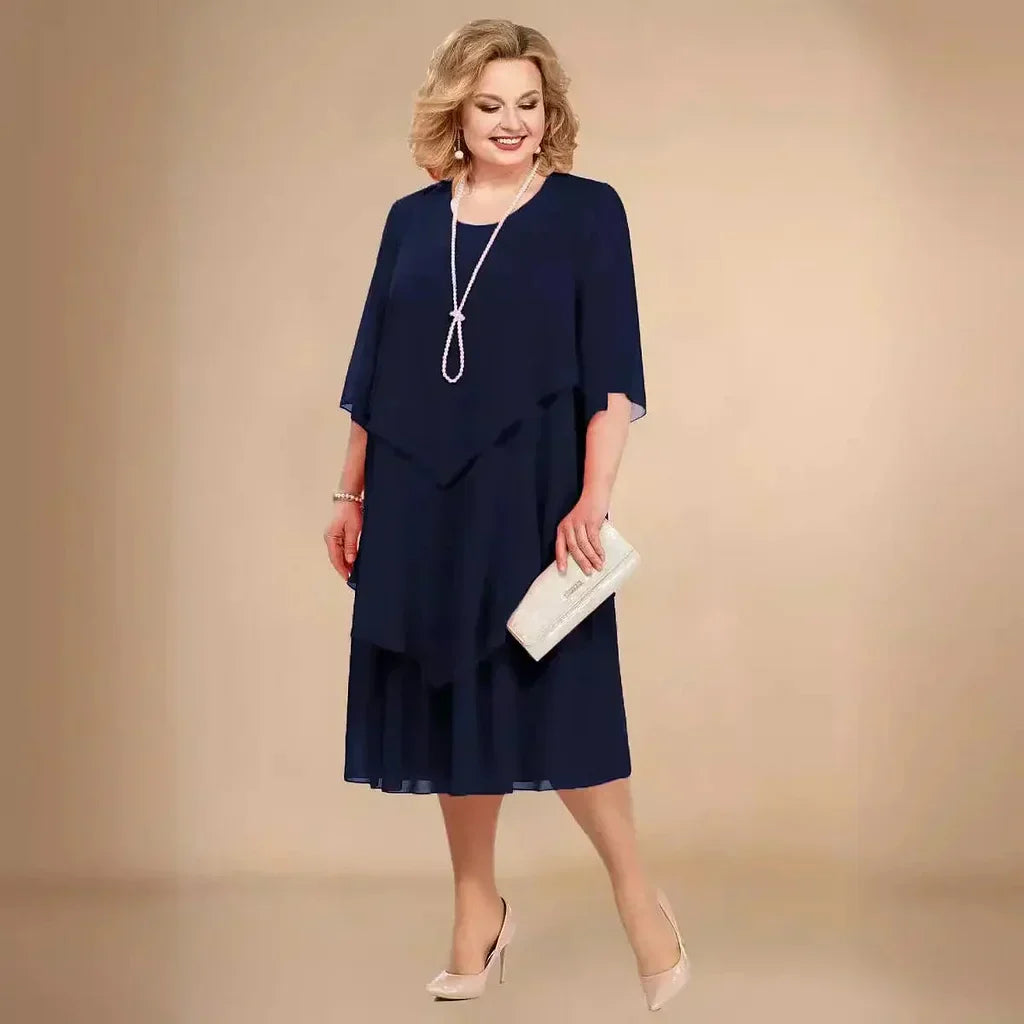 Stylish women's plus size midi dress with an asymmetrical hem, ideal for special occasion parties and evening wear.