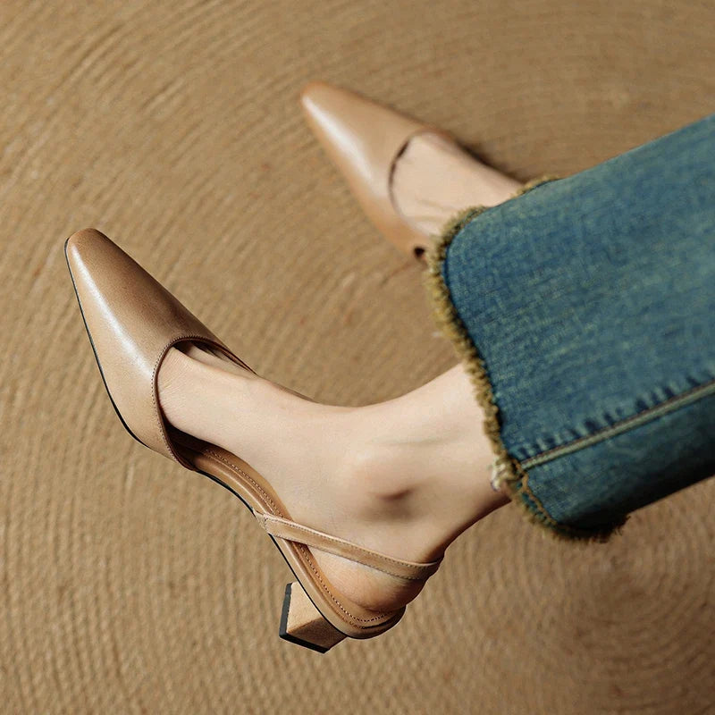 Side view of women's elegant pointed toe heels. Slip-on design for easy, comfortable wear.