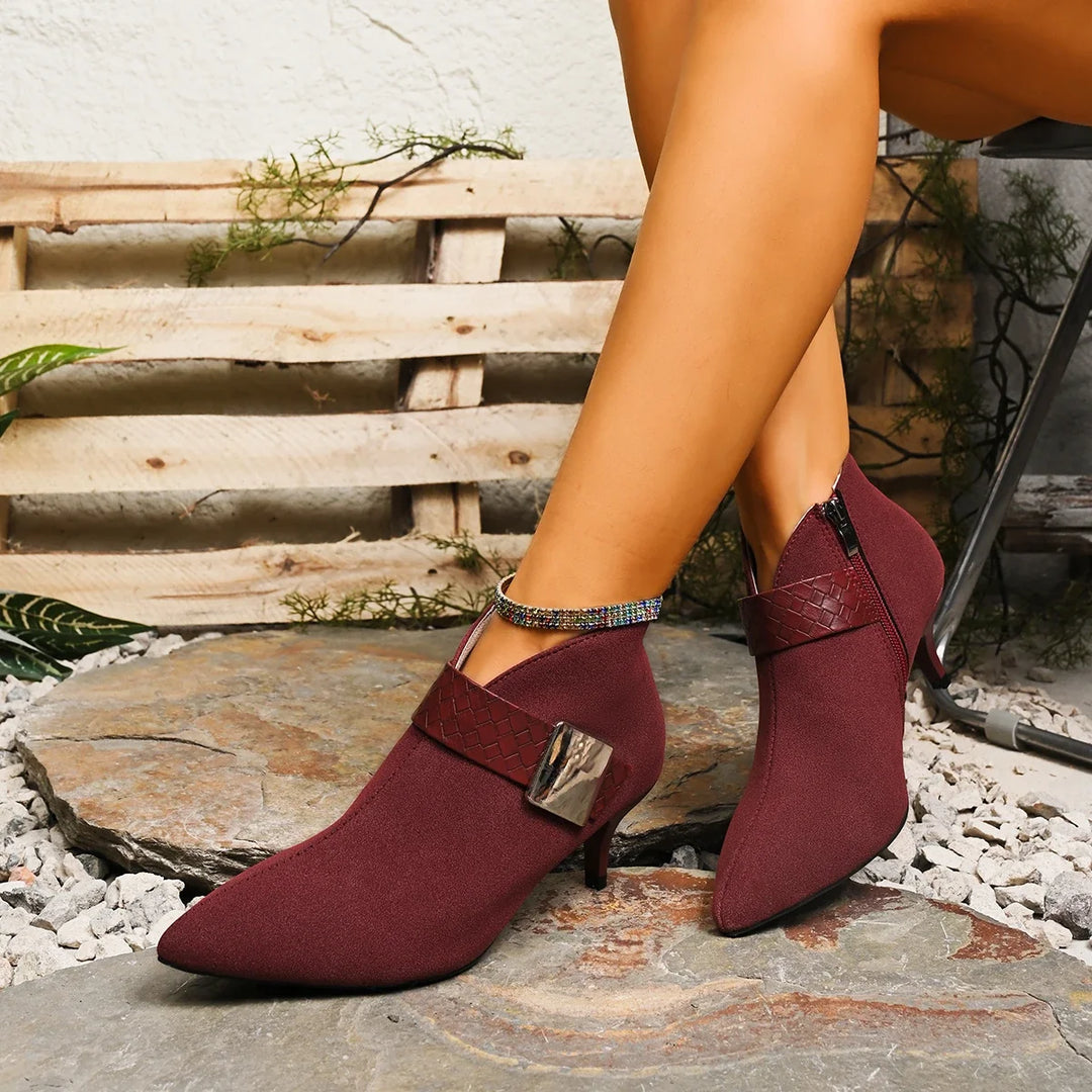 Women's elegant pointed toe heels in motion, showing comfort & style for evening wear.