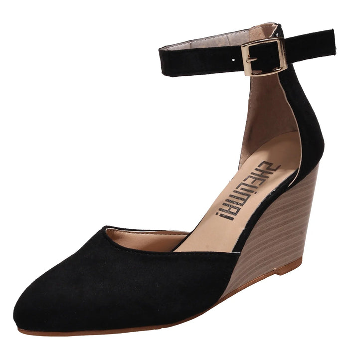 Modern women's pointed toe wedge heels, designed for comfort and day-to-night elegance with an ankle strap.
