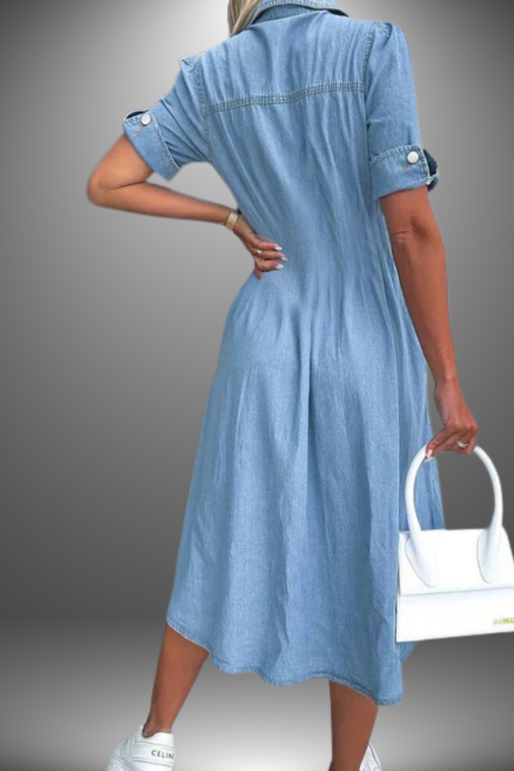 Comfortable women's versatile printed flowy midi dress for spring & summer. Effortless style, great for parties.