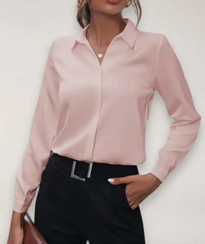 Classic long-sleeve ladies blouse, perfect for formal office wear & professional business attire.