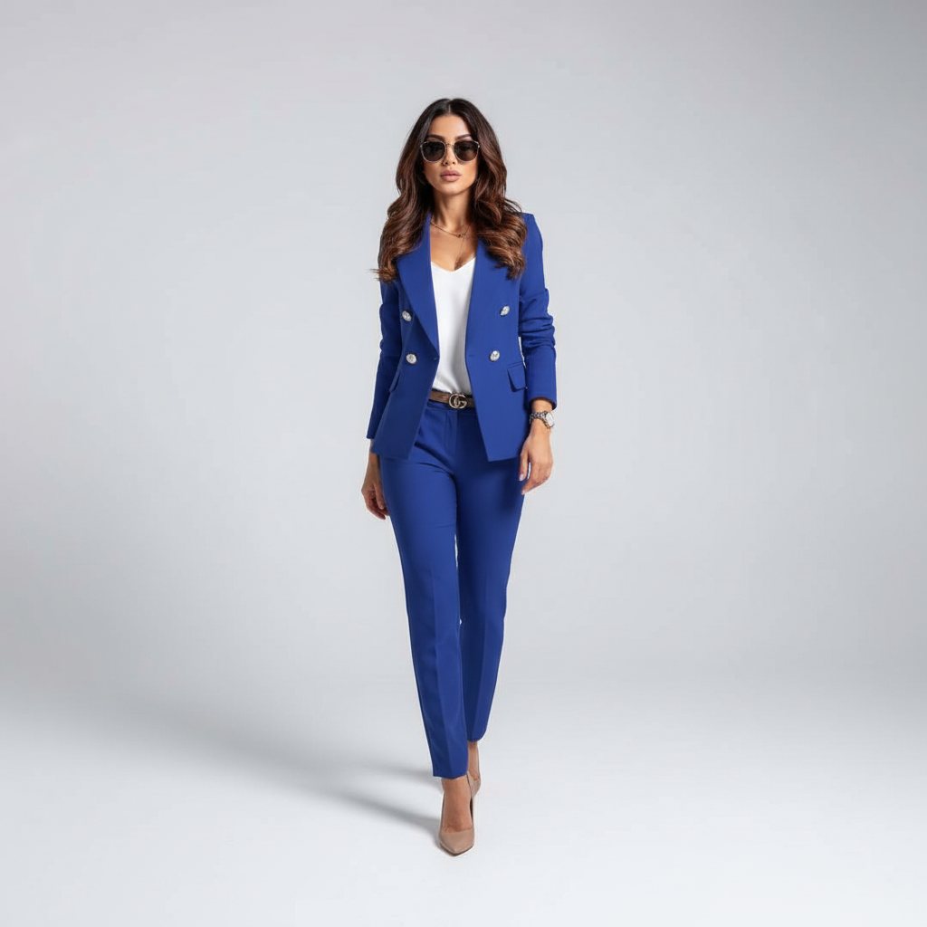 Chic women's business suit, a two-piece blazer and pant combo designed for modern office fashion