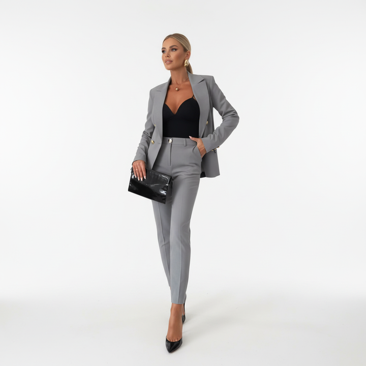 Women's office fashion: a complete two-piece blazer and pants set, offering a slim and professional look