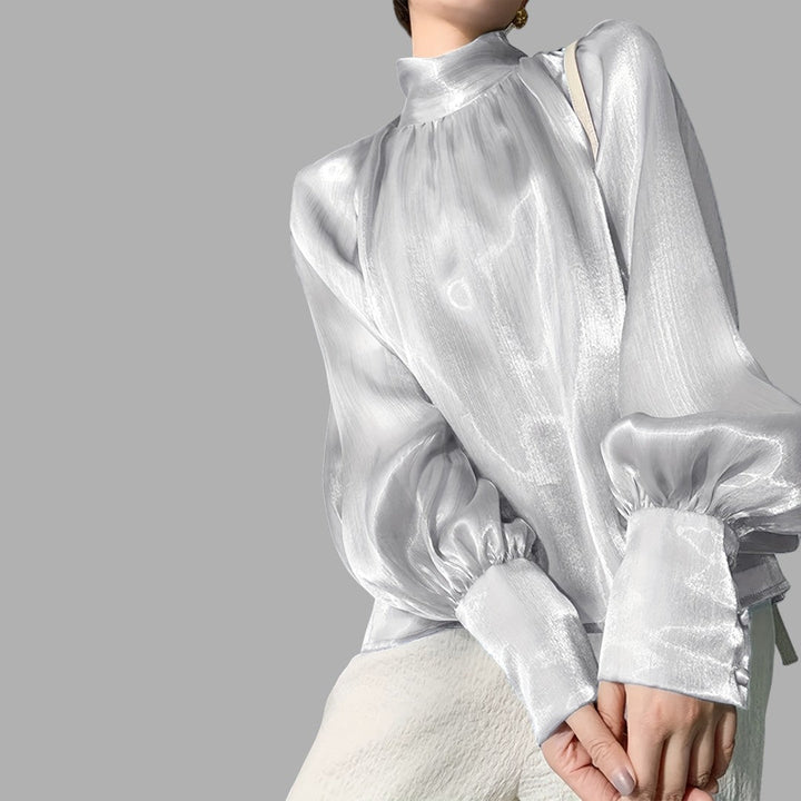 Fashionable women's elegant puff sleeve blouse. A versatile long sleeve top for modern style.