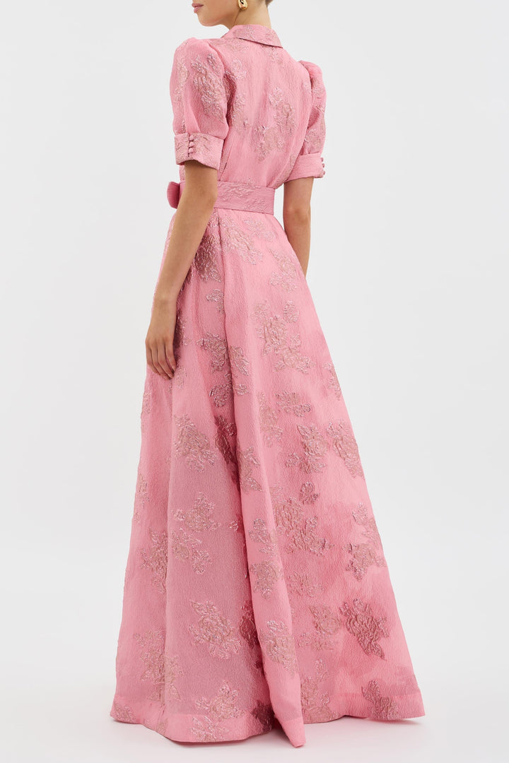 Graceful women's elegant puff sleeve dress, flowing for special occasions & formal wear.