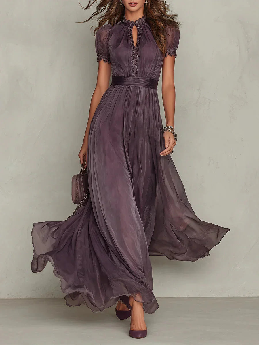 Stylish women's floral pleated maxi dress with long sleeves, ideal for evening wear, weddings, or formal events.