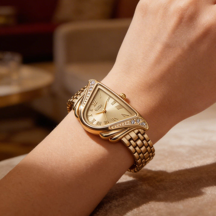 Elegant women's quartz watch with irregular rhombus dial. Fashionable alloy timepiece, water resistant.
