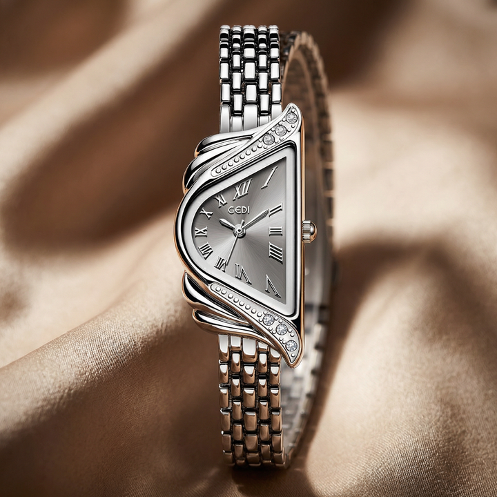 Exquisite women's quartz watch featuring irregular rhombus dial. Stylish alloy band, water resistant.