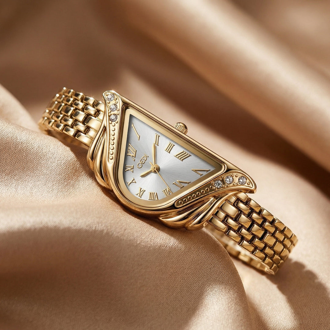 Modern women's fashion watch with irregular rhombus dial. Elegant quartz timepiece, luxury gift for her.