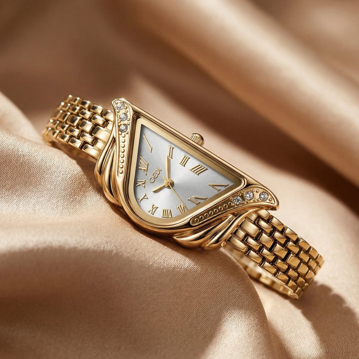 Modern women's fashion watch with irregular rhombus dial. Elegant quartz timepiece, luxury gift for her.