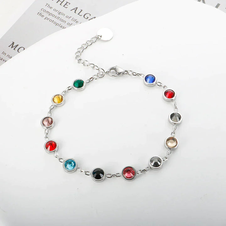 Stunning rainbow crystal charm bracelet, ideal colorful and elegant jewelry for women. Perfect accessory.