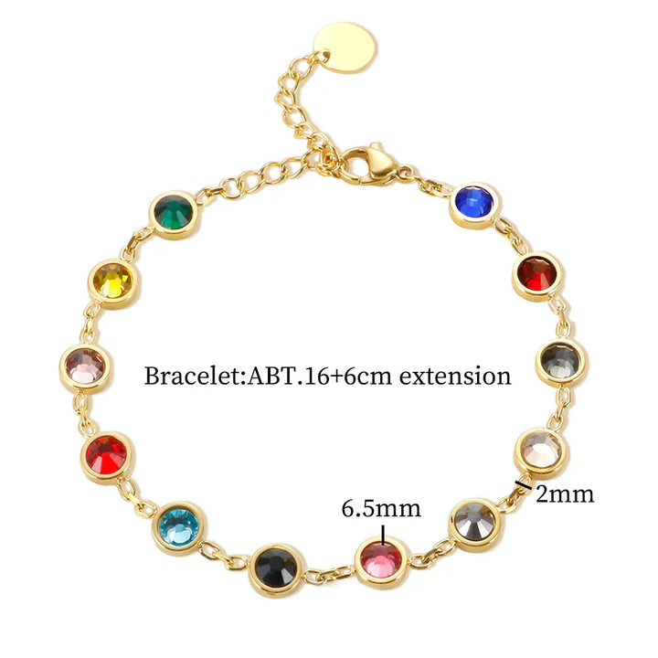 Vibrant women's rainbow crystal charm bracelet, an elegant and colorful piece of adjustable jewelry.