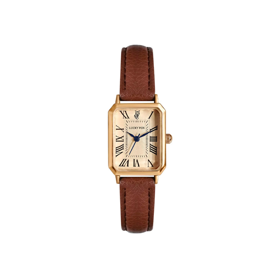 Versatile women's rectangle watch with a simple quartz movement and a comfortable leather strap.