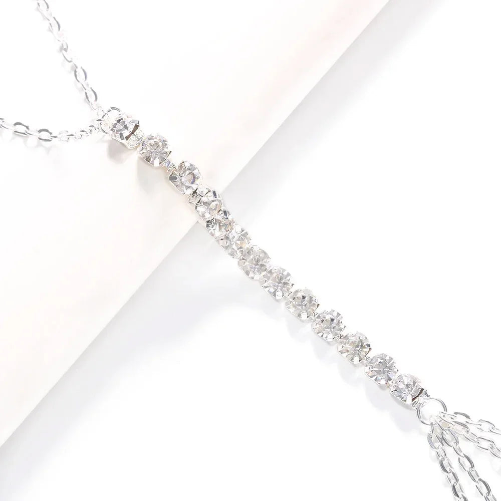 Stylish women's rhinestone chest chain necklace, a versatile piece of elegant body jewelry.