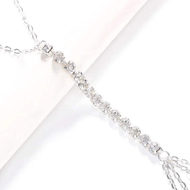 Stylish women's rhinestone chest chain necklace, a versatile piece of elegant body jewelry.