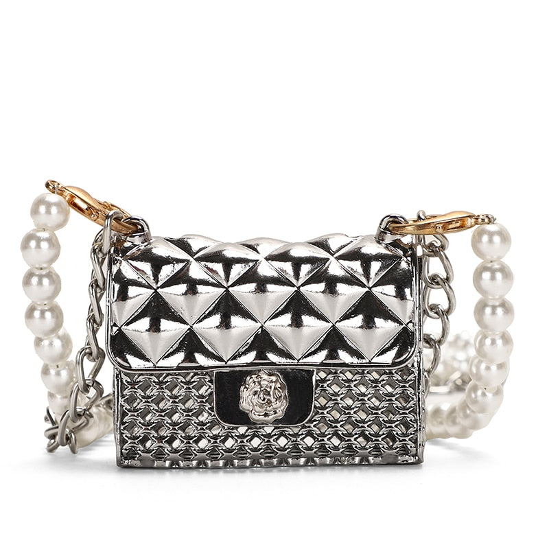 Close-up of a sparkling rhinestone clutch, a chic mini evening bag for women's formal events.