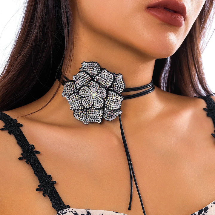 Elegant women's rhinestone rose choker. Sparkling crystal necklace, perfect for sophisticated fashion & gifts.
