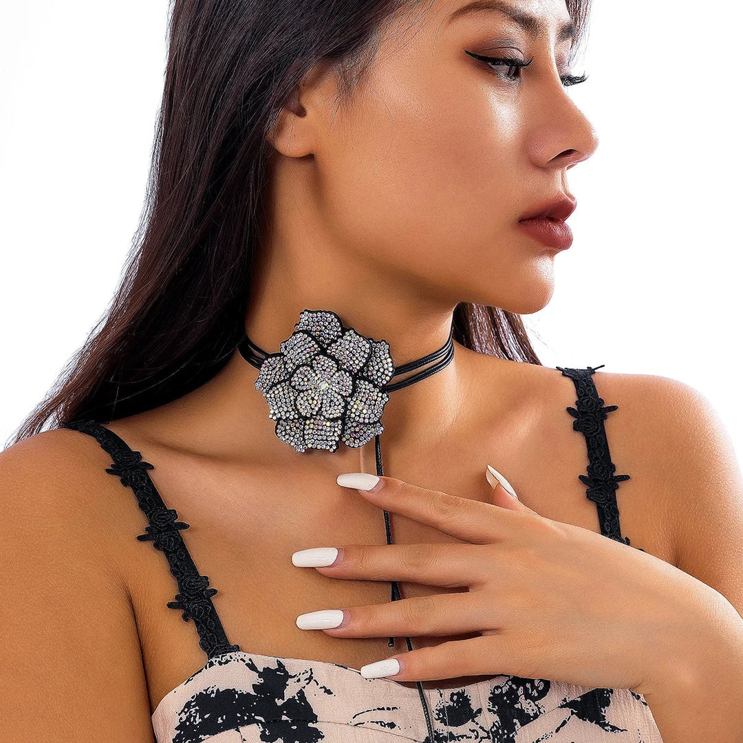 Dazzling women's rhinestone rose choker. Elegant crystal necklace, a stylish fashion accessory for any outfit.