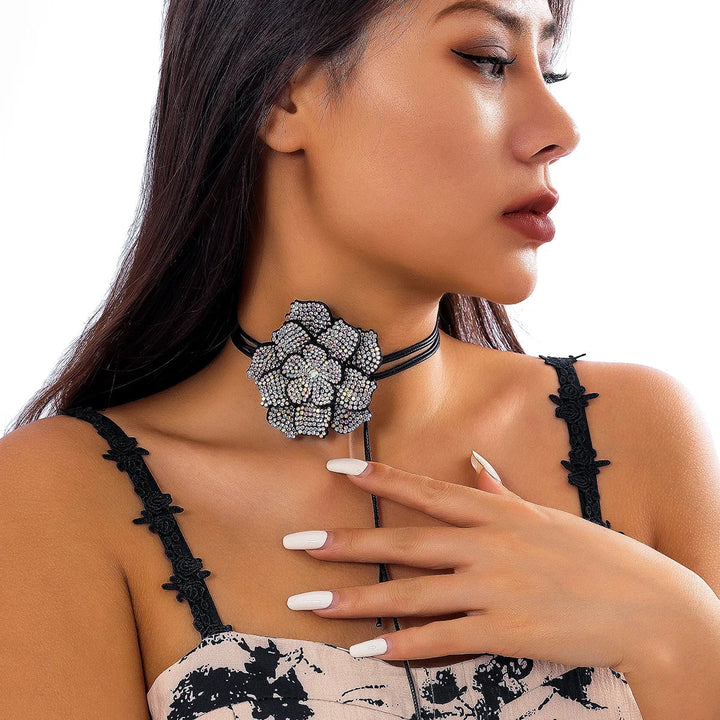 Dazzling women's rhinestone rose choker. Elegant crystal necklace, a stylish fashion accessory for any outfit.