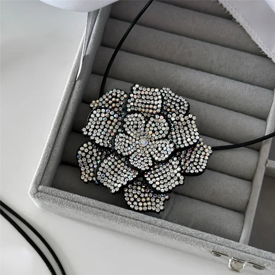 Beautiful rhinestone rose choker, an elegant gift for women. Sparkling crystal necklace for special occasions.