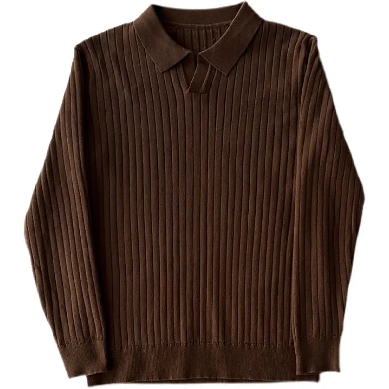 Stylish women's slim fit ribbed long sleeve polo shirt with V-neck, perfect for elegant casual fashion.